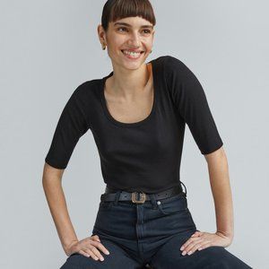 The Pima Micro-Rib Scoop-Neck Tee in Black
